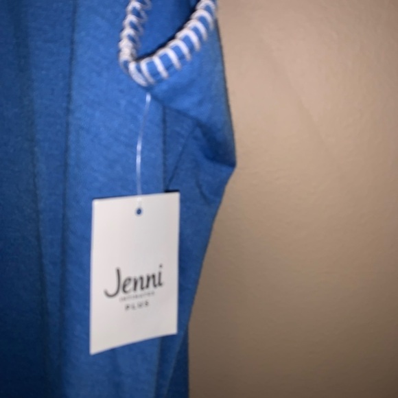 NWT Jenni intimates plus size 2X blue white stitch sleeveless top - Picture 2 of 7